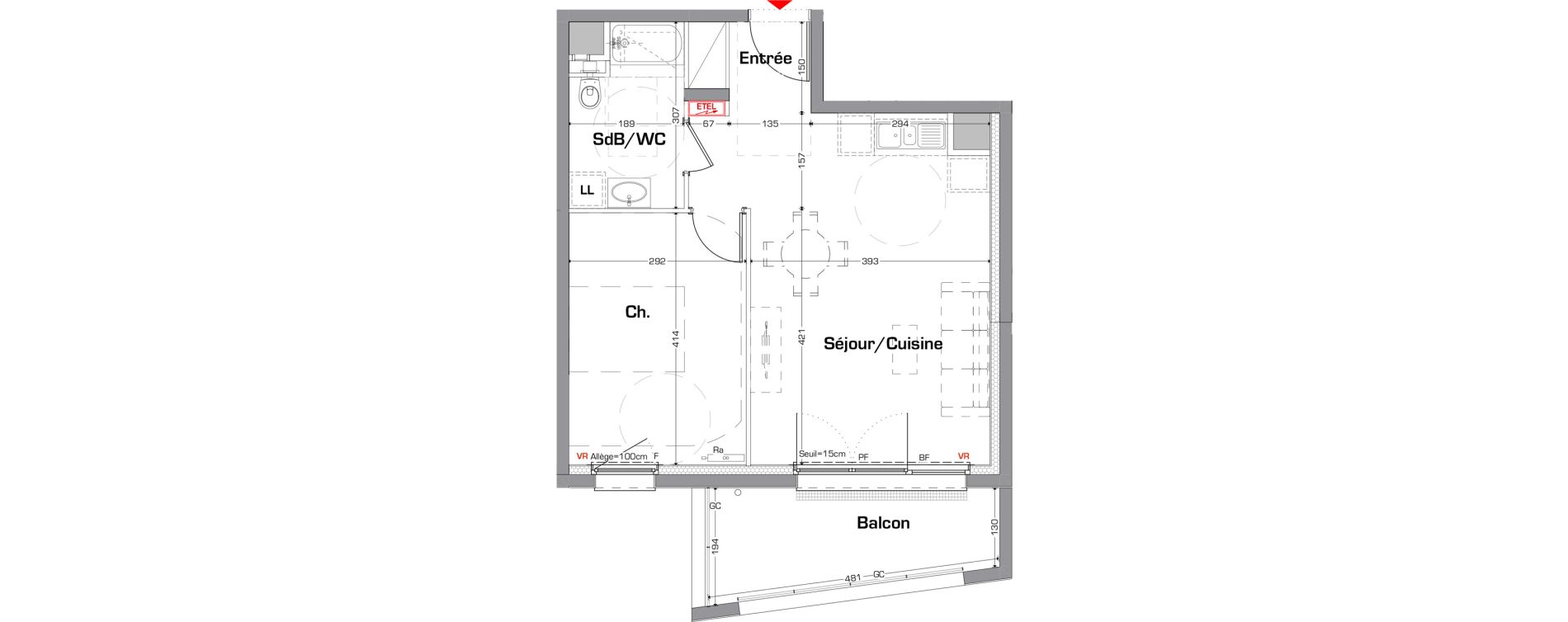 Appartement T2 de 43,84 m2 &agrave; Thionville Guentrange