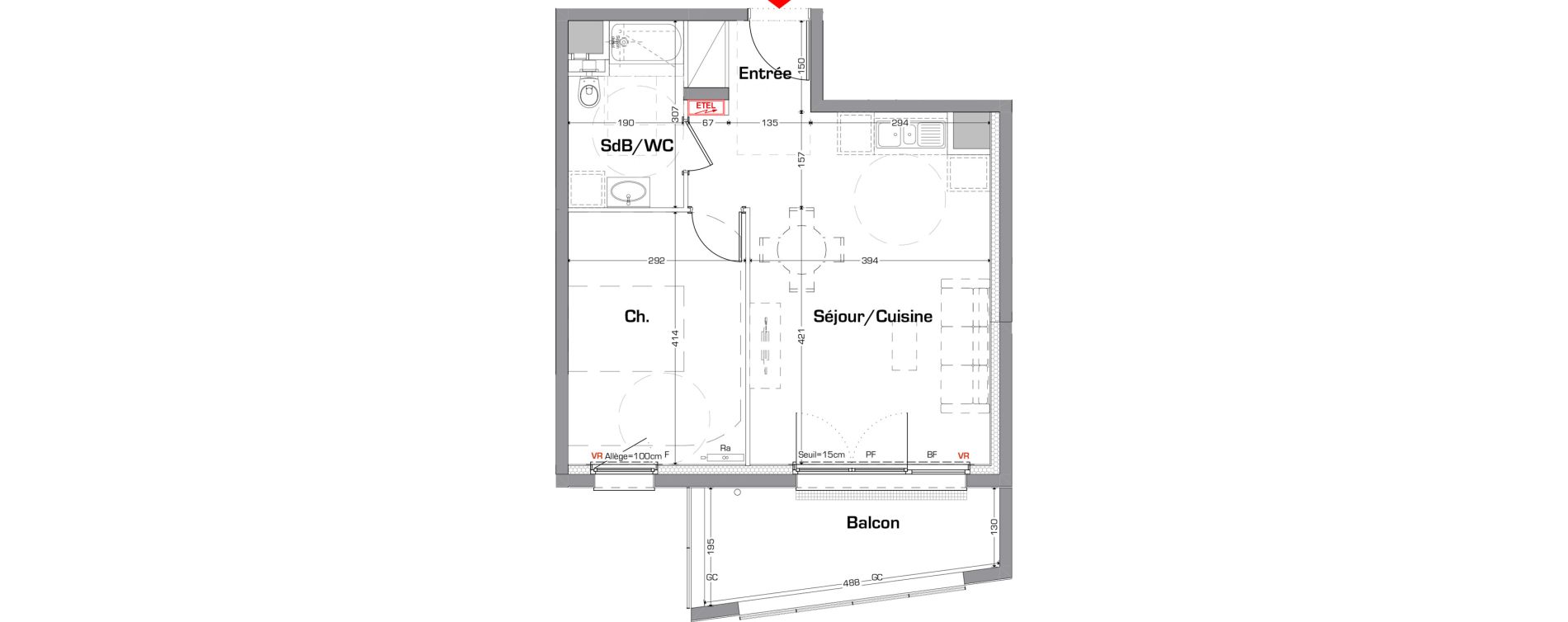 Appartement T2 de 43,84 m2 &agrave; Thionville Guentrange