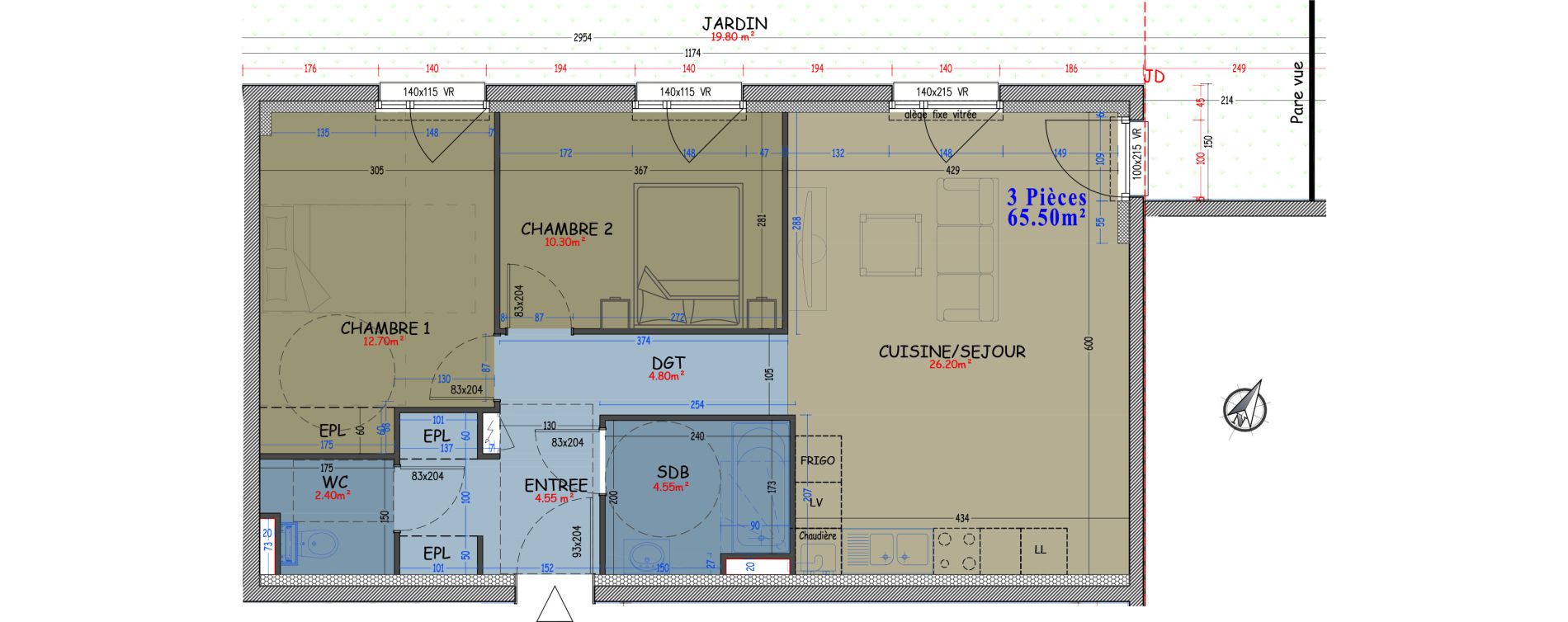 Appartement T3 de 65,50 m2 &agrave; Woippy Les c&ocirc;teaux