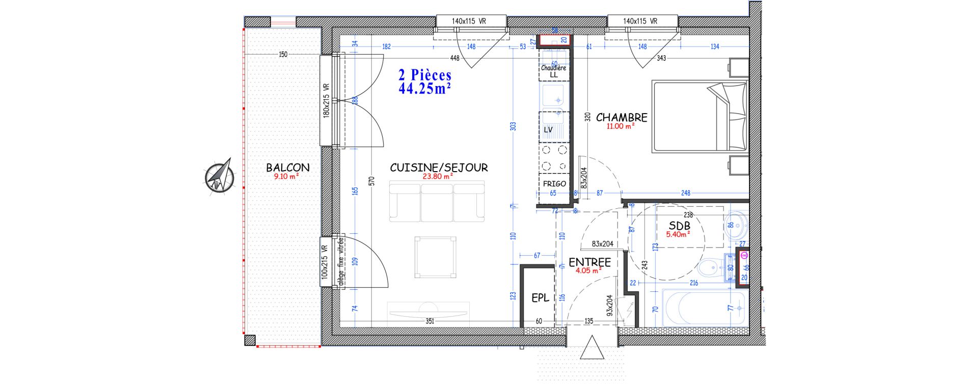 Appartement T2 de 44,25 m2 &agrave; Woippy Les c&ocirc;teaux