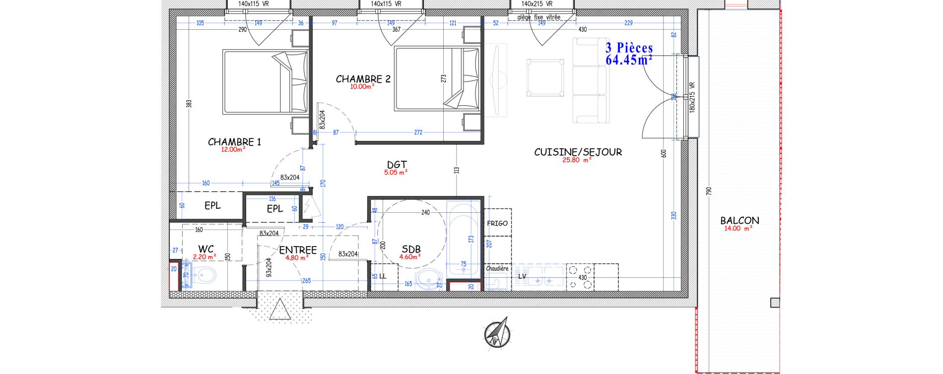 Appartement T3 de 64,45 m2 &agrave; Woippy Les c&ocirc;teaux