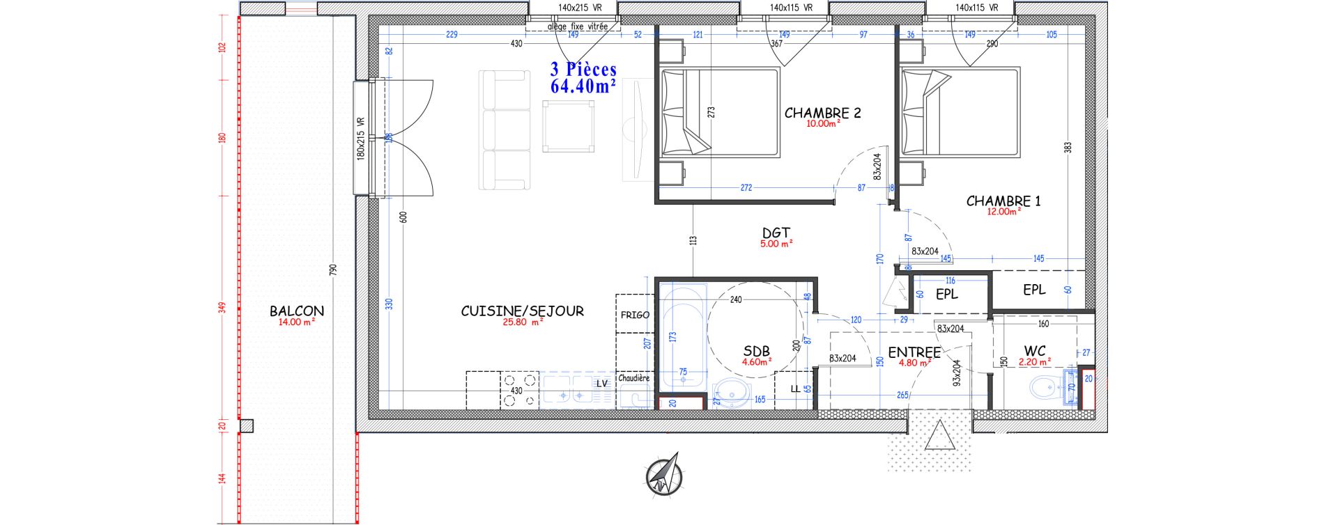 Appartement T3 de 64,40 m2 &agrave; Woippy Les c&ocirc;teaux