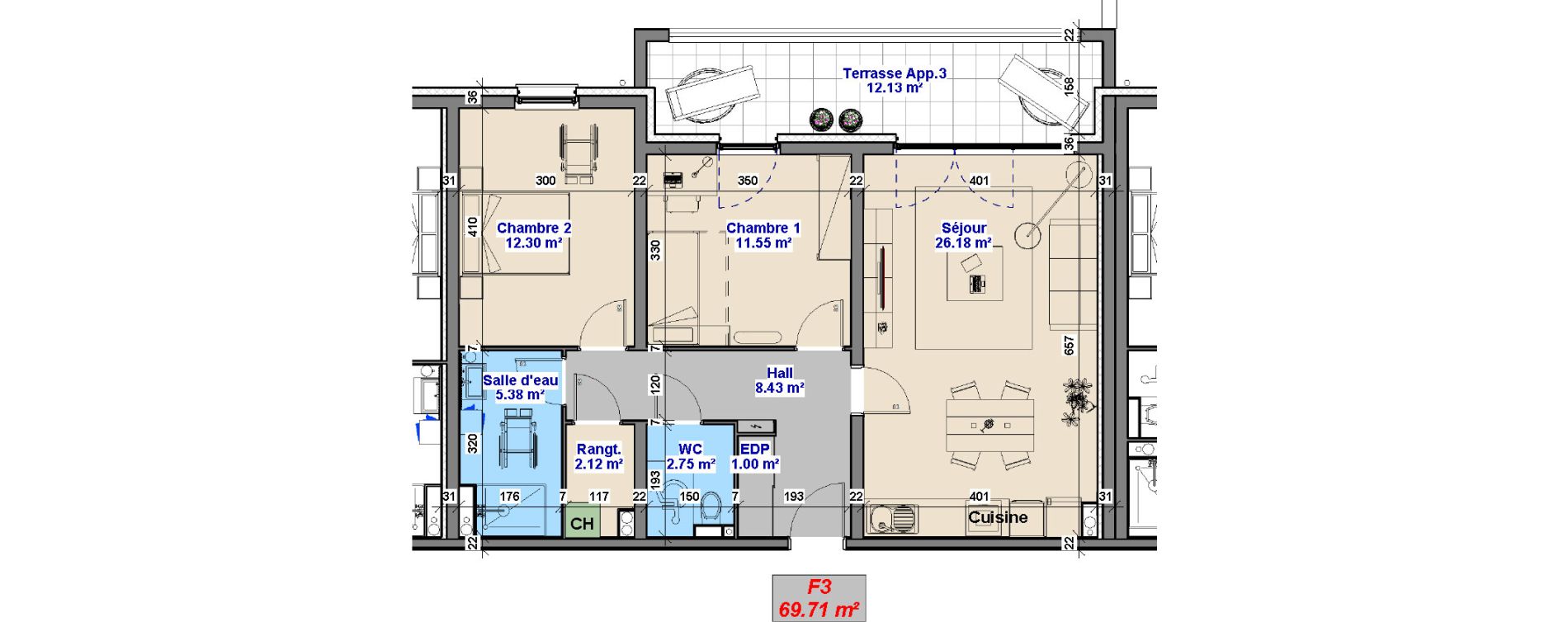 Appartement T3 de 69,71 m2 &agrave; Yutz La tuilerie