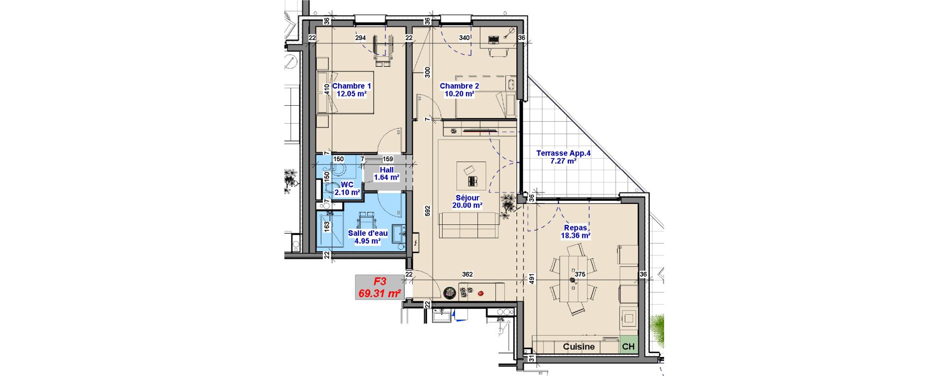 Appartement T3 de 69,31 m2 &agrave; Yutz La tuilerie