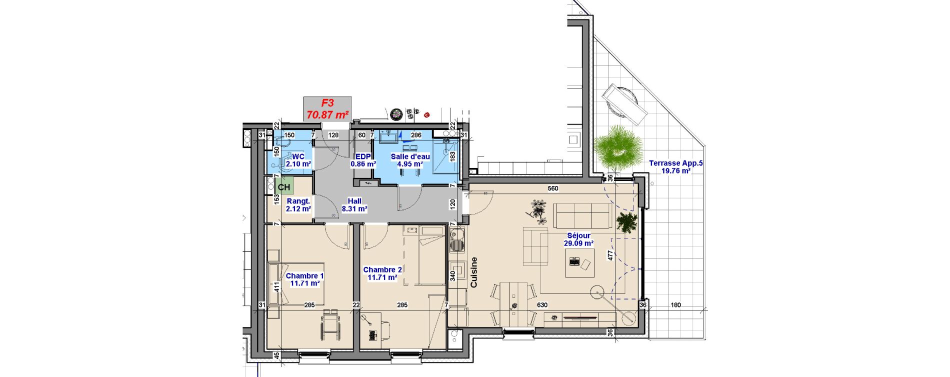 Appartement T3 de 70,87 m2 &agrave; Yutz La tuilerie