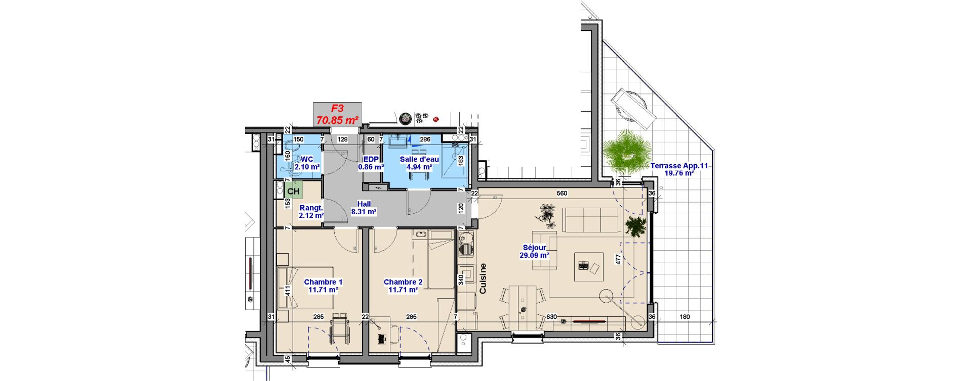 Appartement T3 de 70,85 m2 &agrave; Yutz La tuilerie