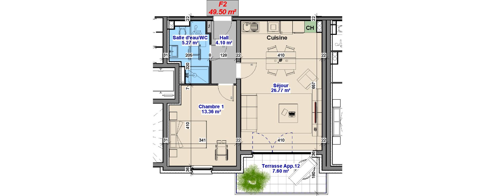 Appartement T2 de 49,50 m2 &agrave; Yutz La tuilerie