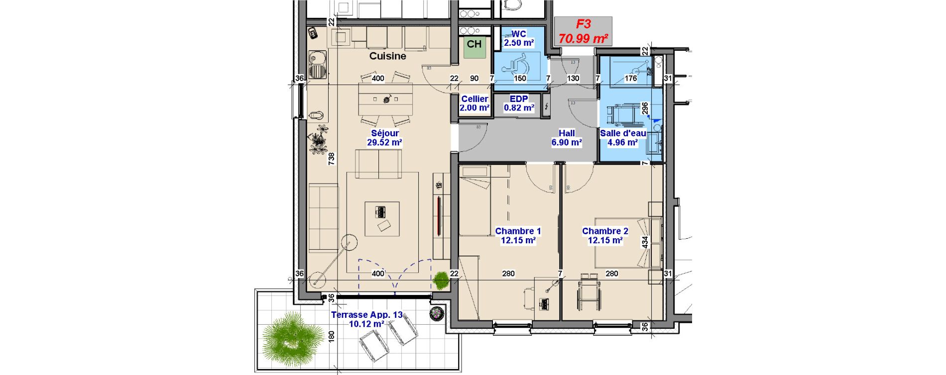 Appartement T3 de 70,99 m2 &agrave; Yutz La tuilerie