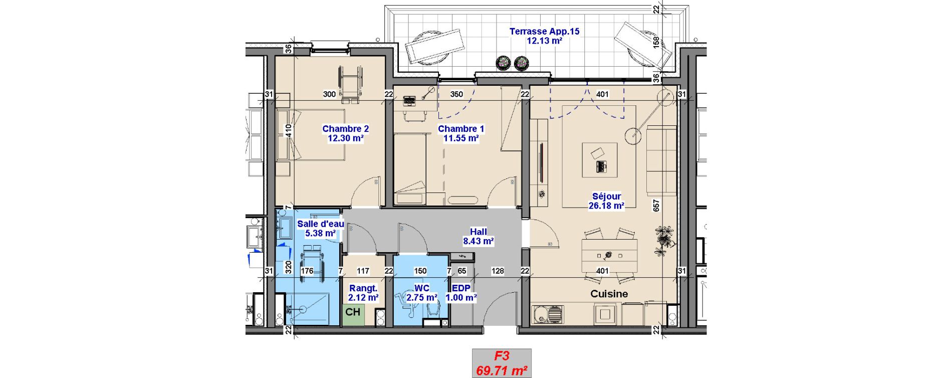 Appartement T3 de 69,71 m2 &agrave; Yutz La tuilerie
