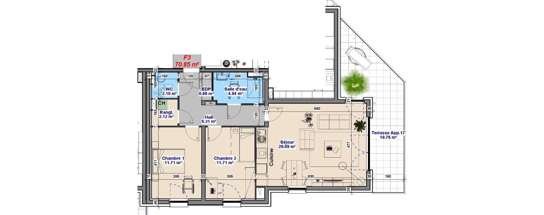 Appartement T3 de 70,85 m2 &agrave; Yutz La tuilerie