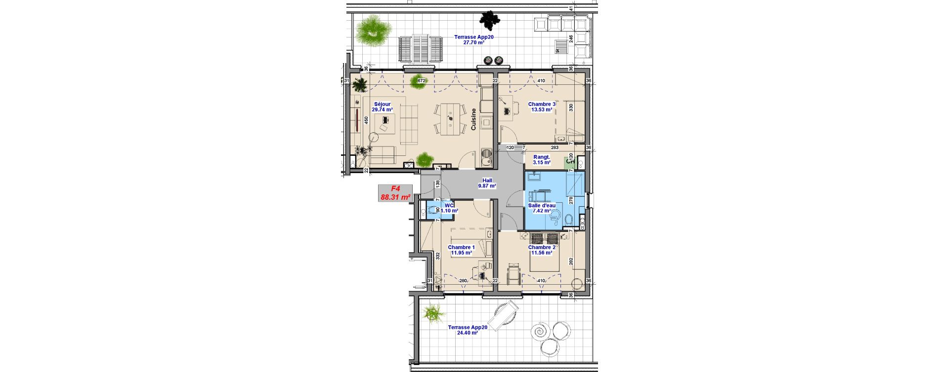 Appartement T4 de 88,31 m2 &agrave; Yutz La tuilerie