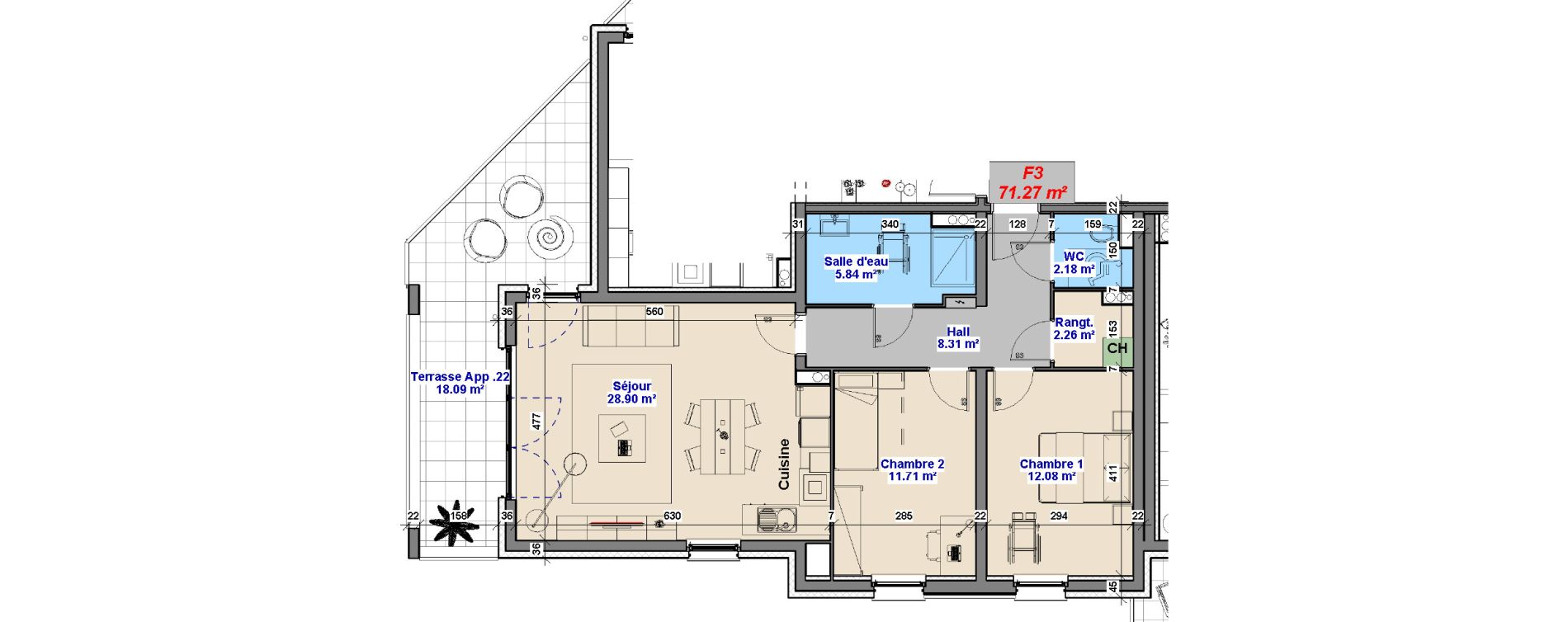 Appartement T3 de 71,27 m2 &agrave; Yutz La tuilerie