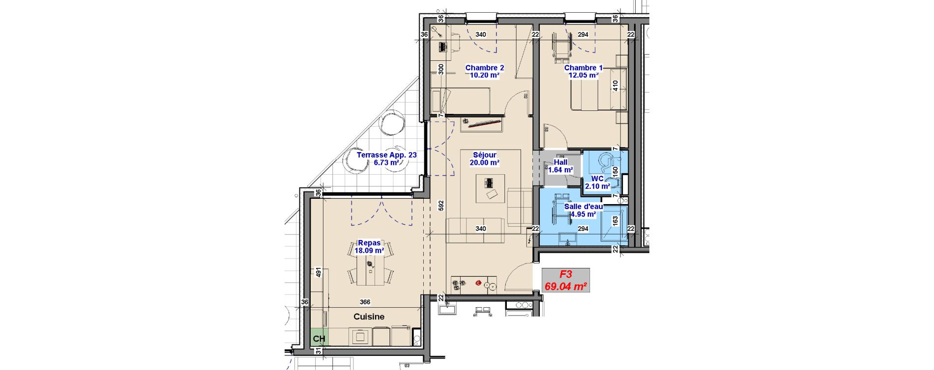 Appartement T3 de 69,04 m2 &agrave; Yutz La tuilerie