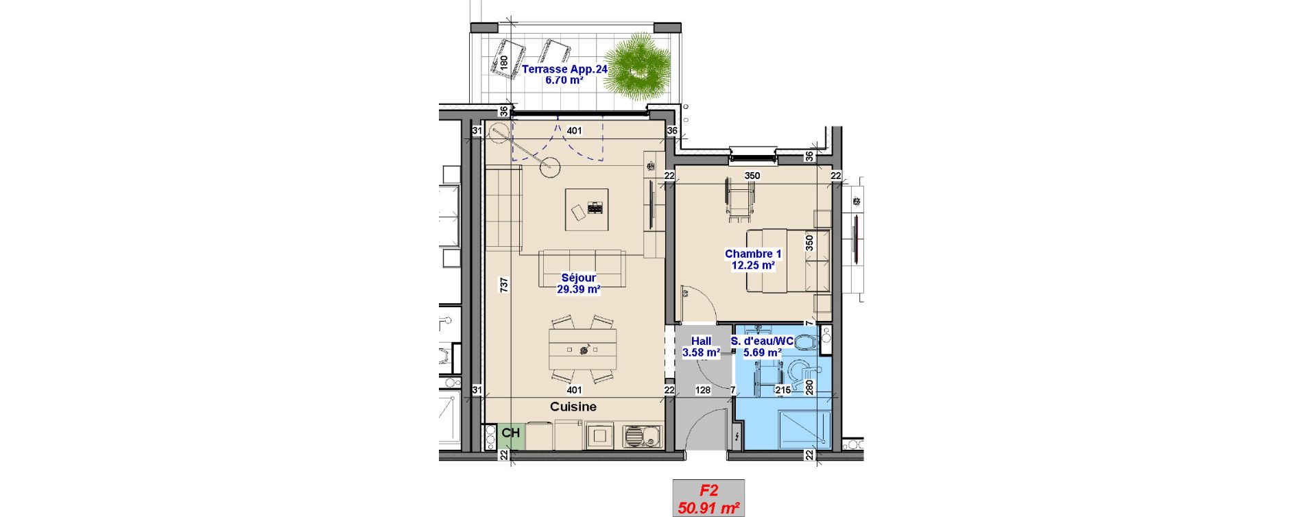 Appartement T2 de 50,91 m2 &agrave; Yutz La tuilerie