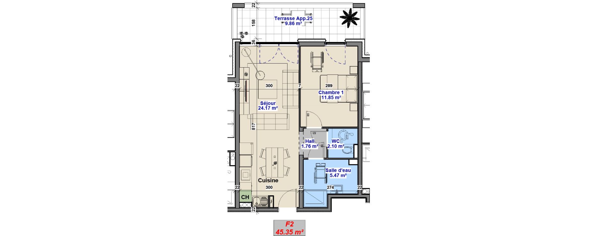 Appartement T2 de 45,35 m2 &agrave; Yutz La tuilerie