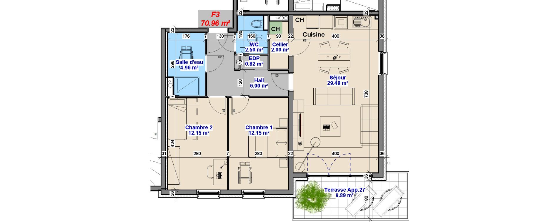 Appartement T3 de 70,96 m2 &agrave; Yutz La tuilerie