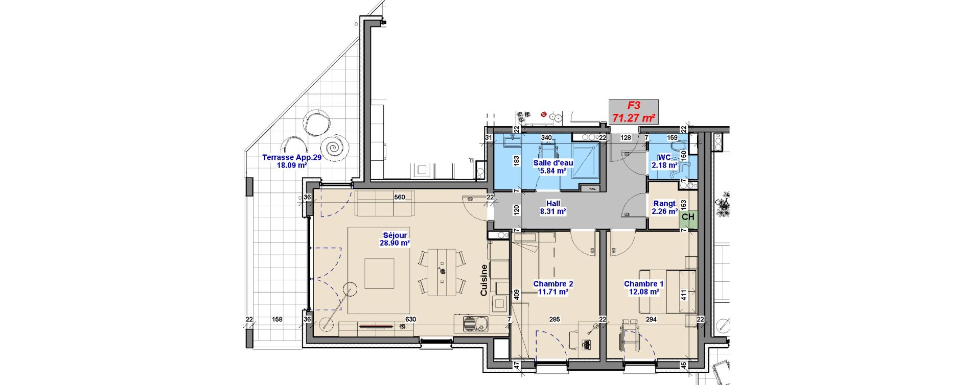 Appartement T3 de 71,27 m2 &agrave; Yutz La tuilerie