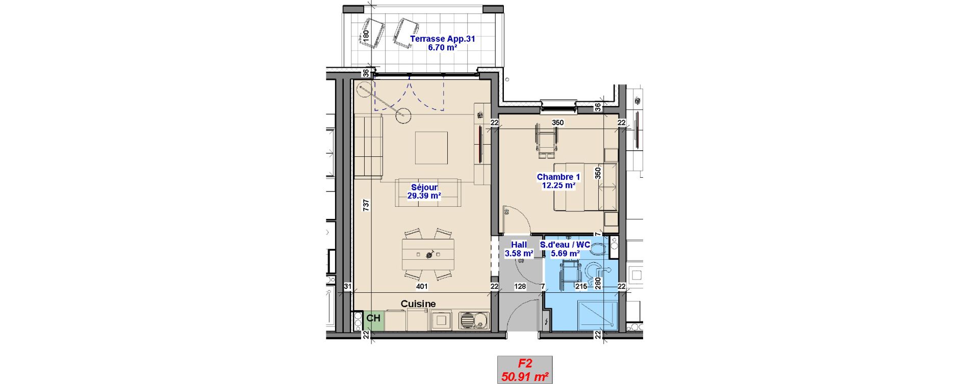 Appartement T2 de 50,91 m2 &agrave; Yutz La tuilerie
