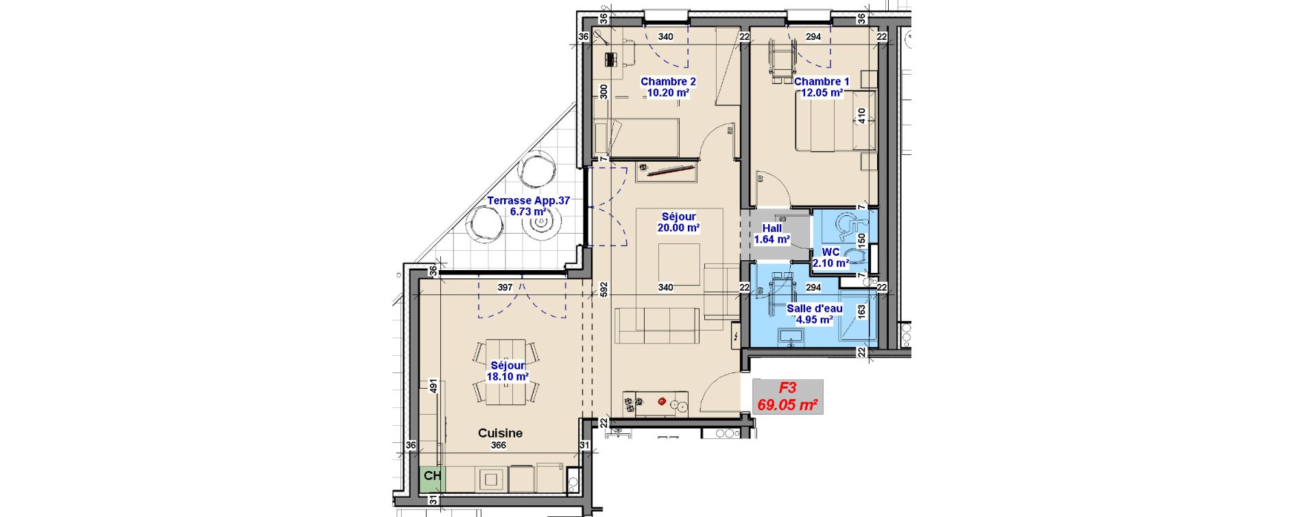 Appartement T3 de 69,05 m2 &agrave; Yutz La tuilerie