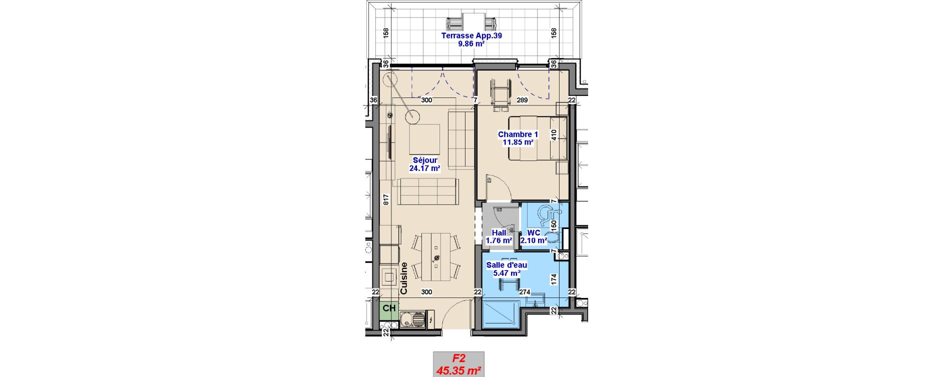 Appartement T2 de 45,35 m2 &agrave; Yutz La tuilerie