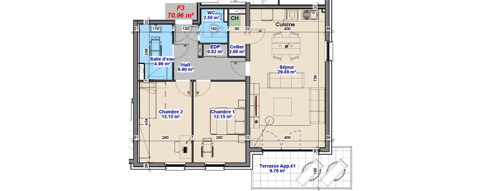 Appartement T3 de 70,96 m2 &agrave; Yutz La tuilerie