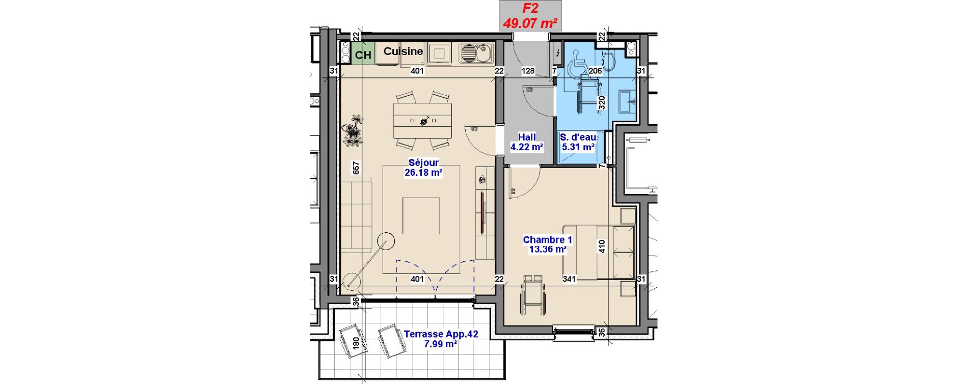 Appartement T2 de 49,07 m2 &agrave; Yutz La tuilerie