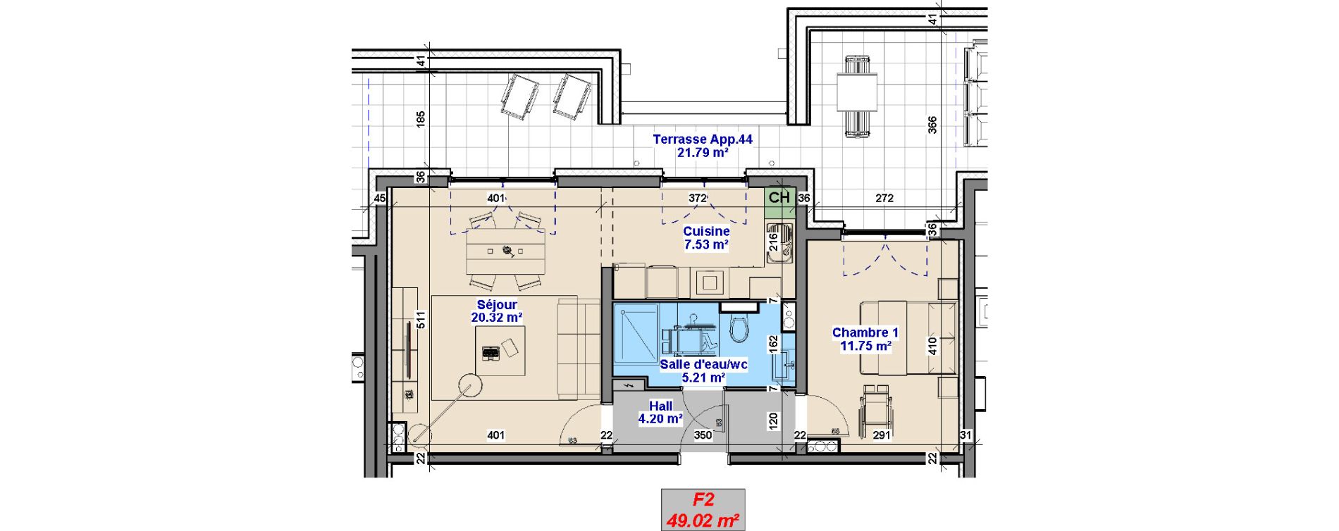Appartement T2 de 49,02 m2 &agrave; Yutz La tuilerie