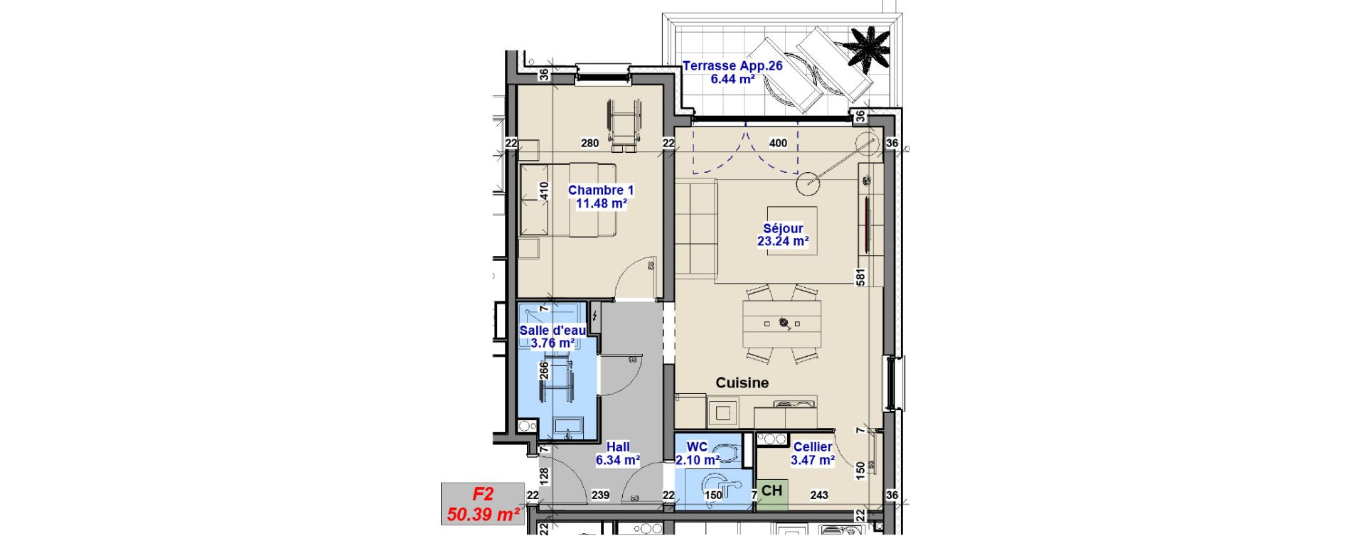Appartement T2 de 50,39 m2 &agrave; Yutz La tuilerie