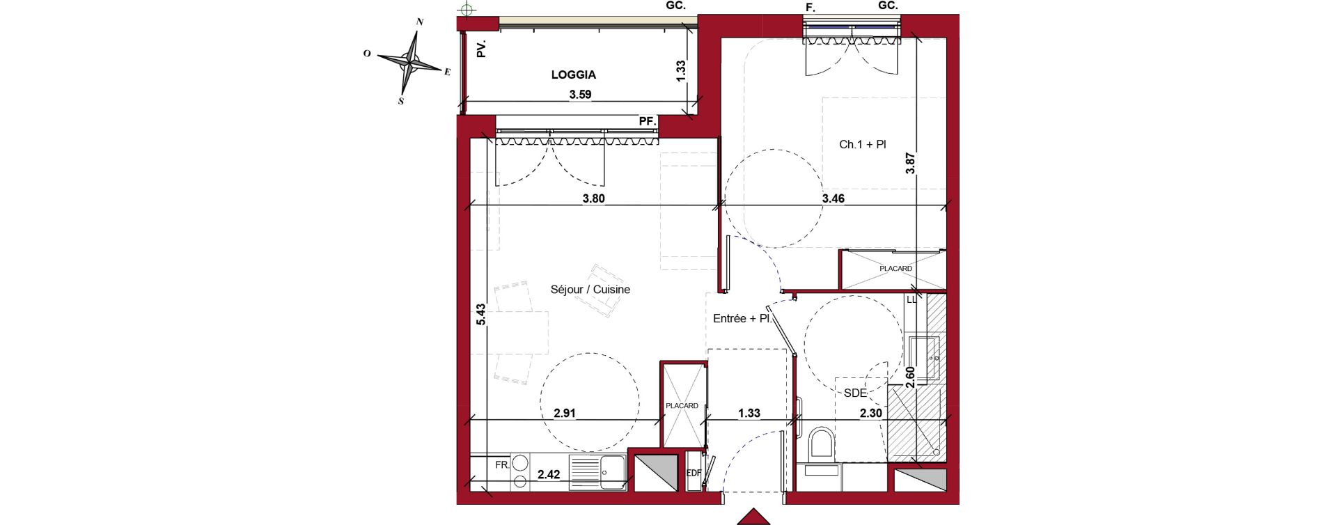 Appartement T2 meubl&eacute; de 43,39 m2 &agrave; Ch&acirc;teau-Thierry Centre