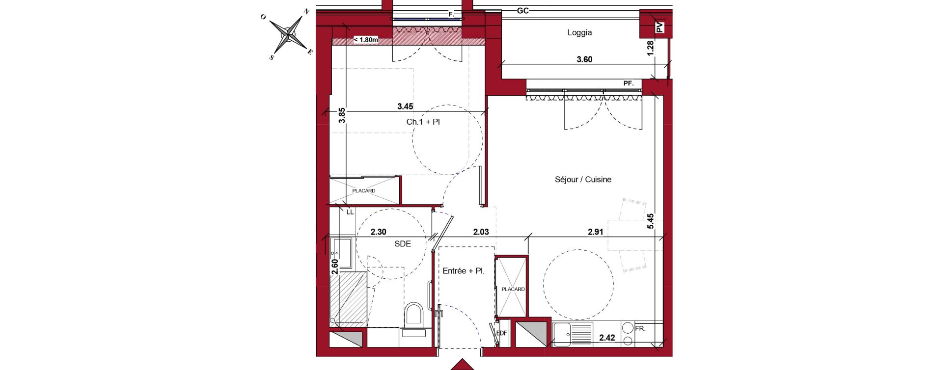 Appartement T2 meubl&eacute; de 41,42 m2 &agrave; Ch&acirc;teau-Thierry Centre