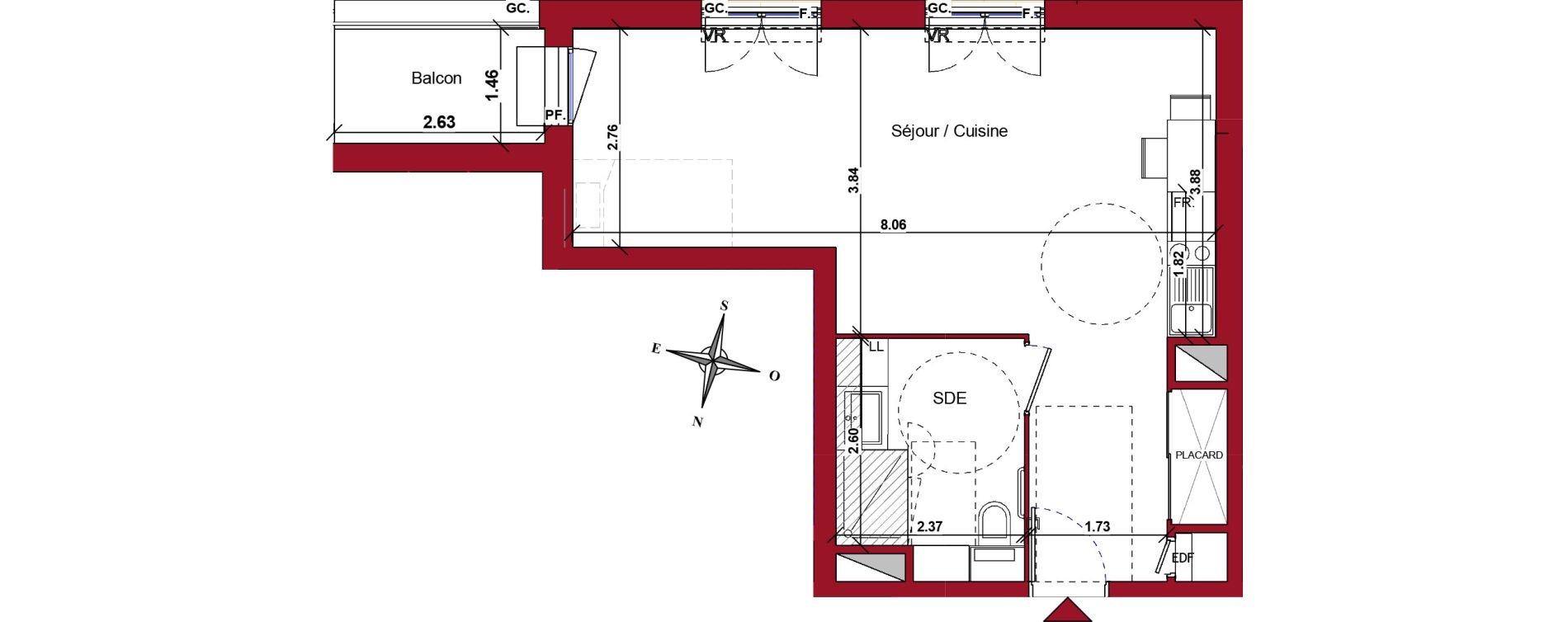 Appartement T1 meubl&eacute; de 40,74 m2 &agrave; Ch&acirc;teau-Thierry Centre