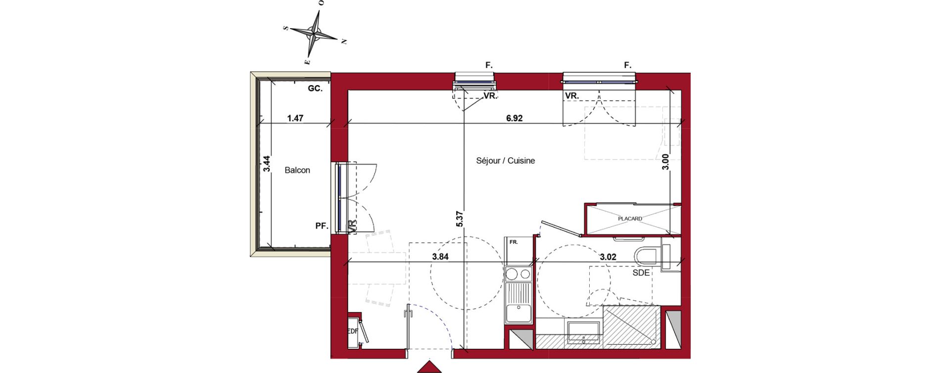 Appartement T1 meubl&eacute; de 36,06 m2 &agrave; Ch&acirc;teau-Thierry Centre