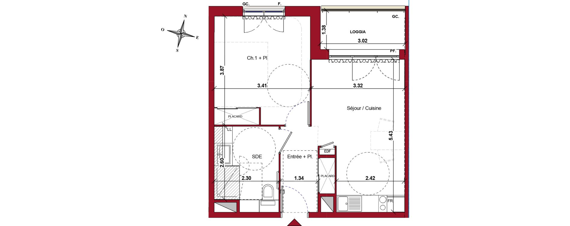 Appartement T2 meubl&eacute; de 40,35 m2 &agrave; Ch&acirc;teau-Thierry Centre