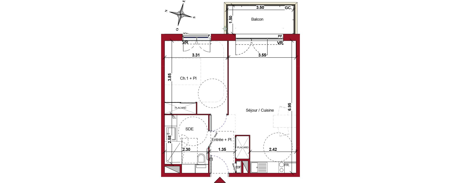 Appartement T2 meubl&eacute; de 46,51 m2 &agrave; Ch&acirc;teau-Thierry Centre