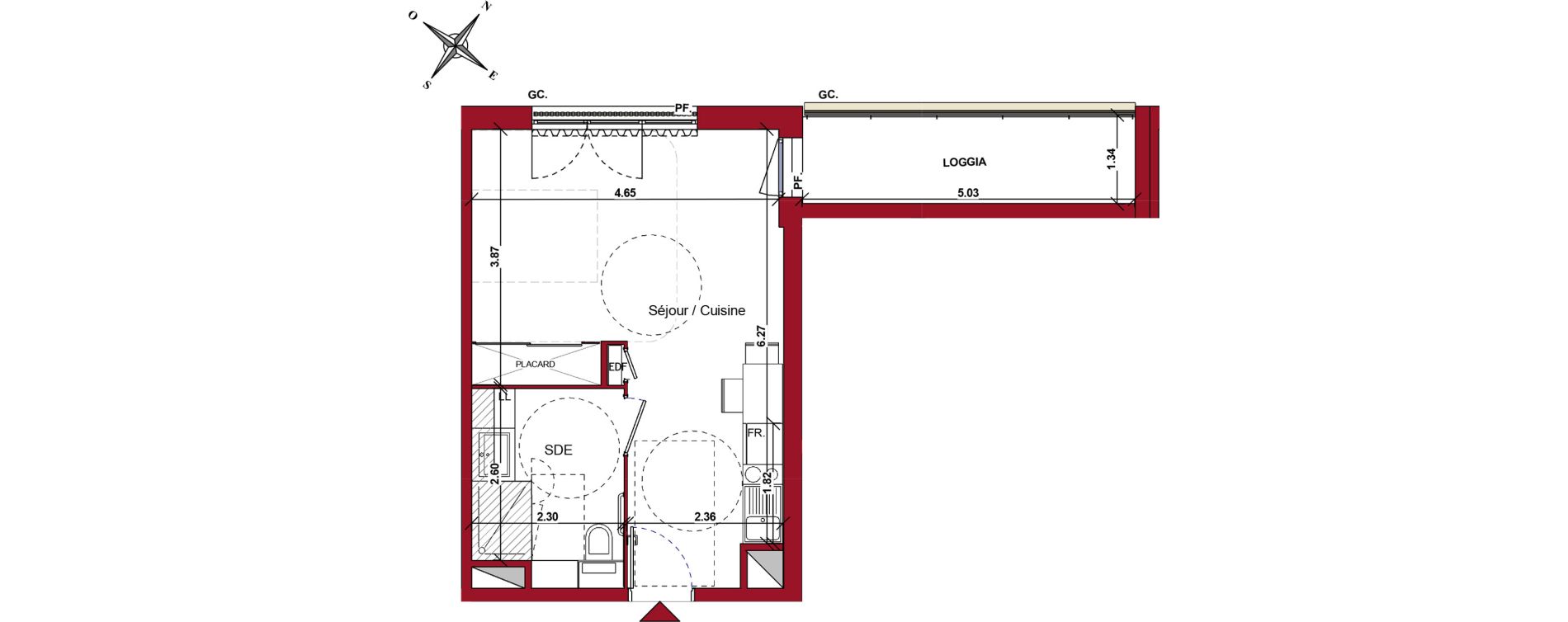 Appartement T1 meubl&eacute; de 31,35 m2 &agrave; Ch&acirc;teau-Thierry Centre