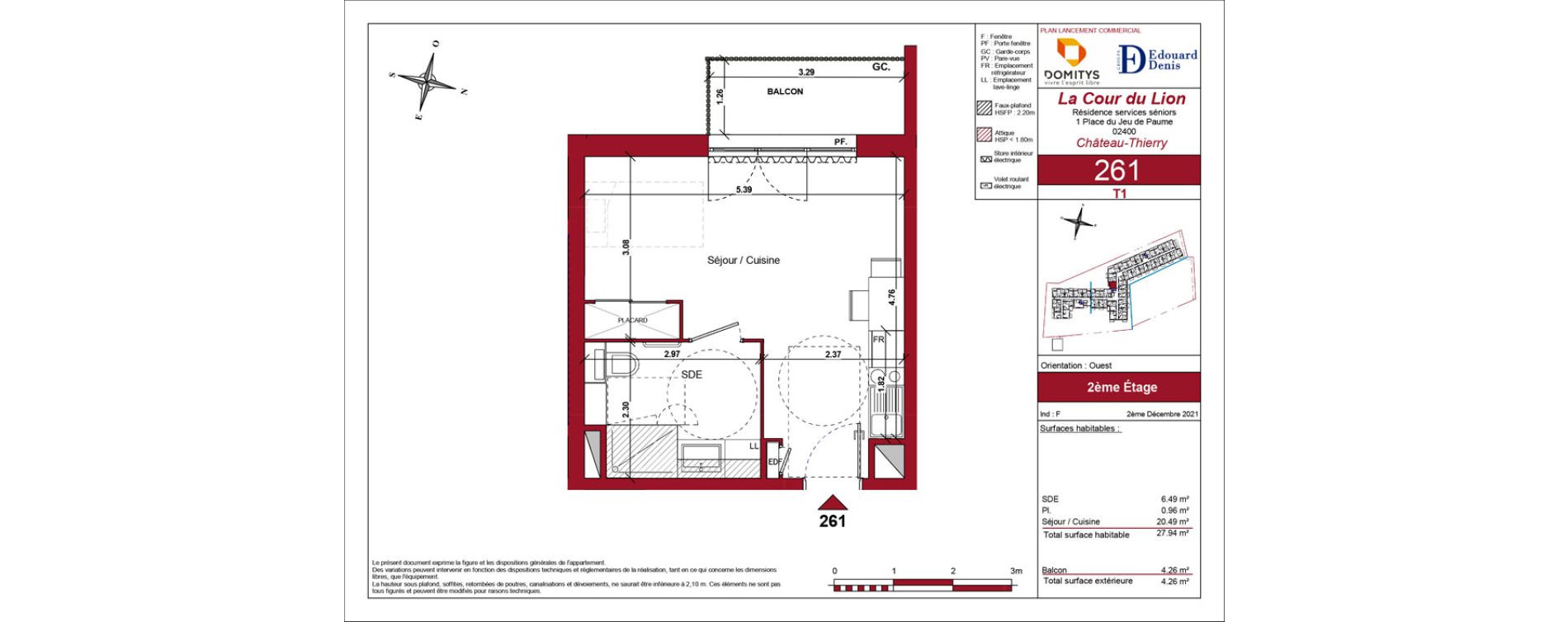 Appartement T1 meubl&eacute; de 27,94 m2 &agrave; Ch&acirc;teau-Thierry Centre