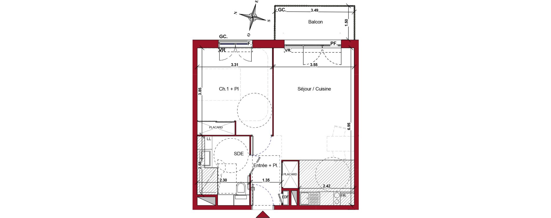 Appartement T2 meubl&eacute; de 46,50 m2 &agrave; Ch&acirc;teau-Thierry Centre