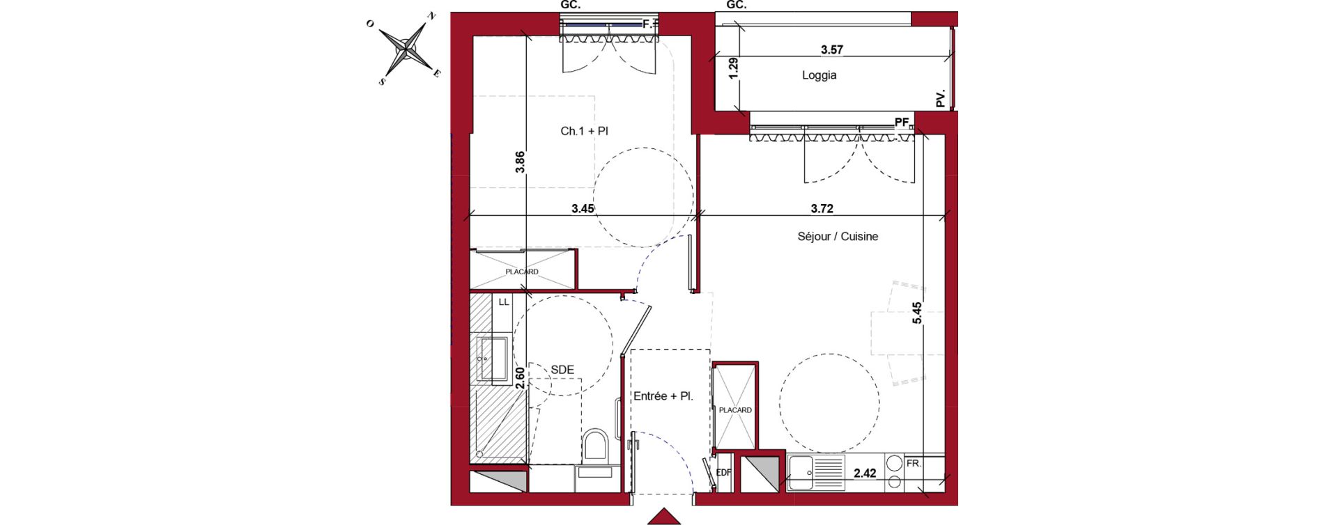 Appartement T2 meubl&eacute; de 42,82 m2 &agrave; Ch&acirc;teau-Thierry Centre