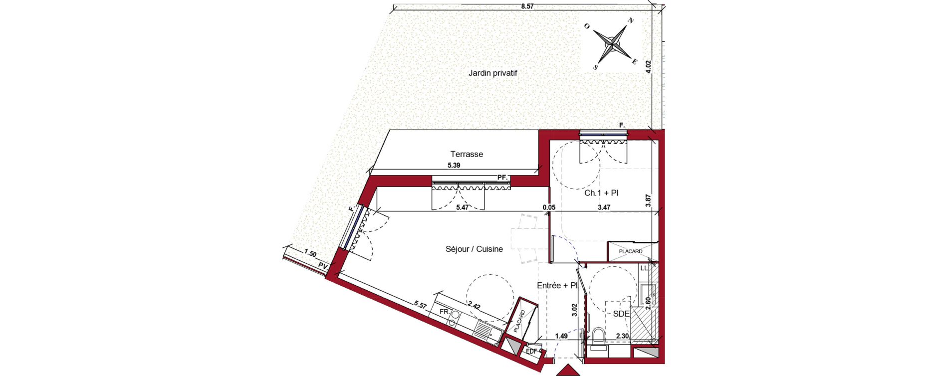Appartement T2 meubl&eacute; de 50,19 m2 &agrave; Ch&acirc;teau-Thierry Centre