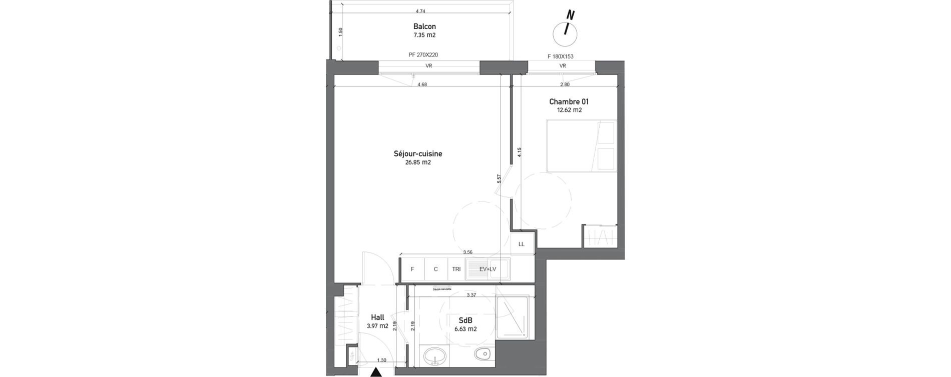 Appartement T2 de 50,07 m2 &agrave; Saint-Quentin Centre