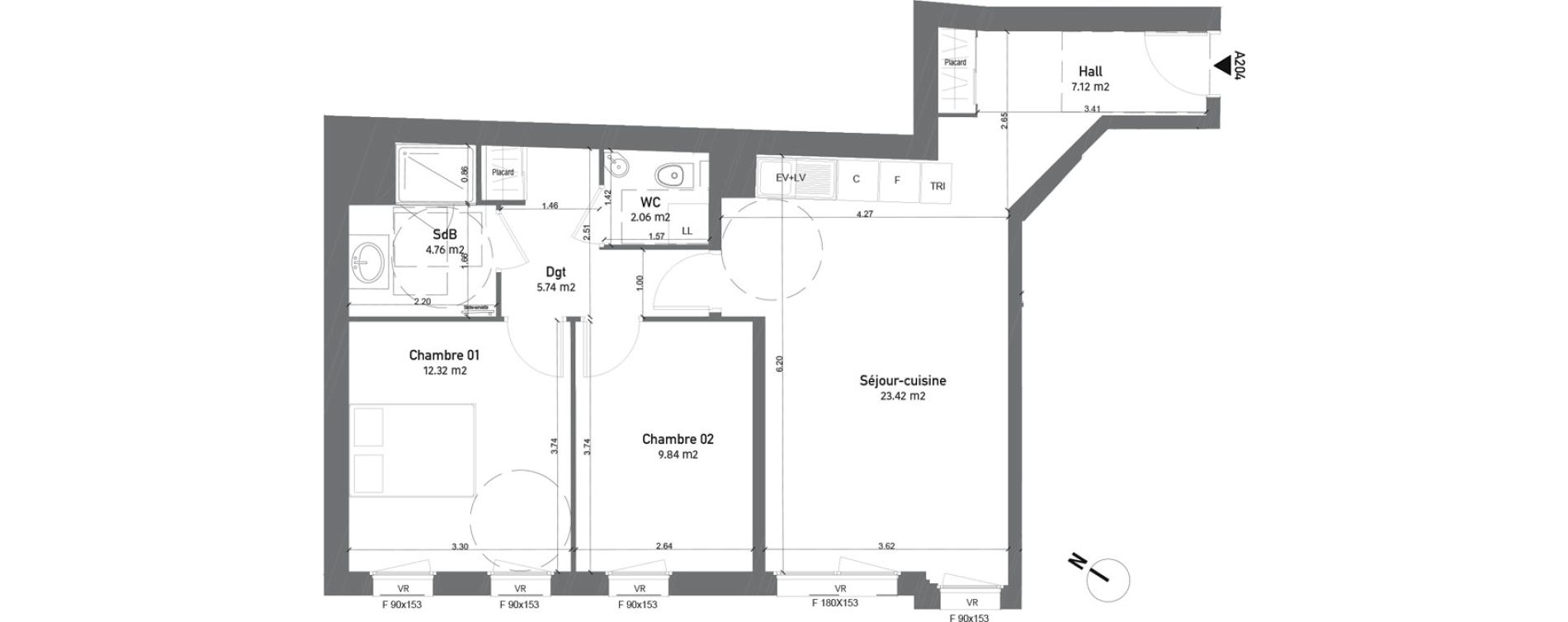 Appartement T3 de 65,26 m2 &agrave; Saint-Quentin Centre
