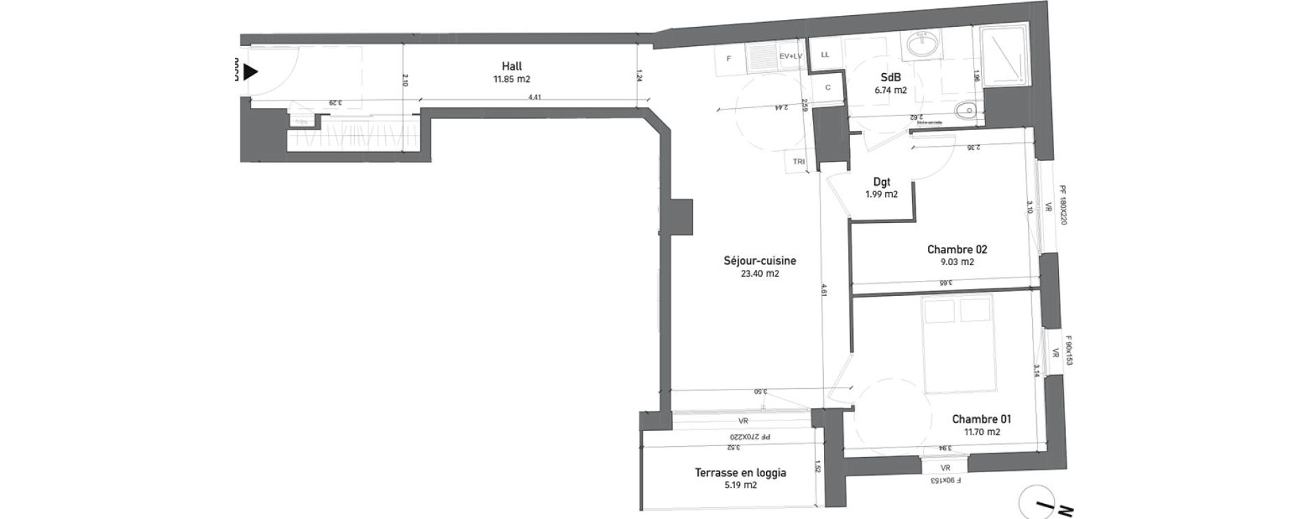 Appartement T3 de 64,71 m2 &agrave; Saint-Quentin Centre