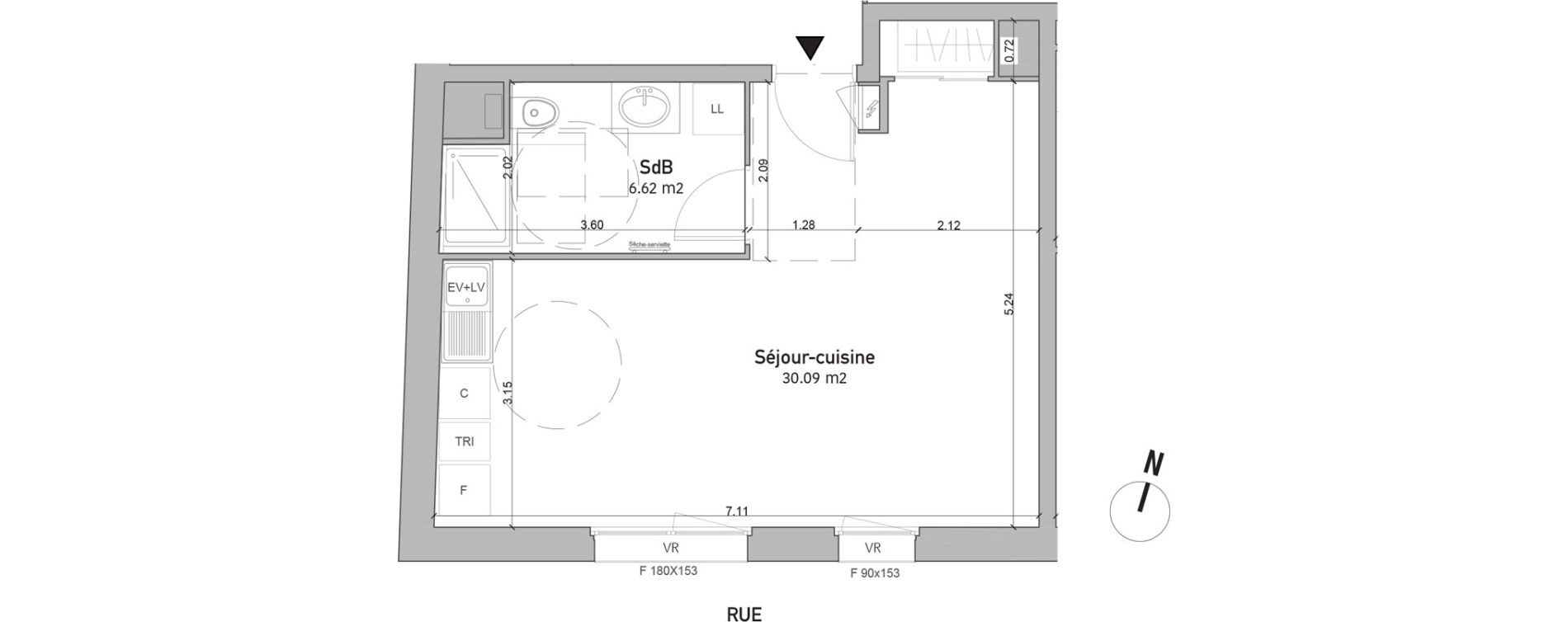 Appartement T1 de 36,71 m2 &agrave; Saint-Quentin Centre
