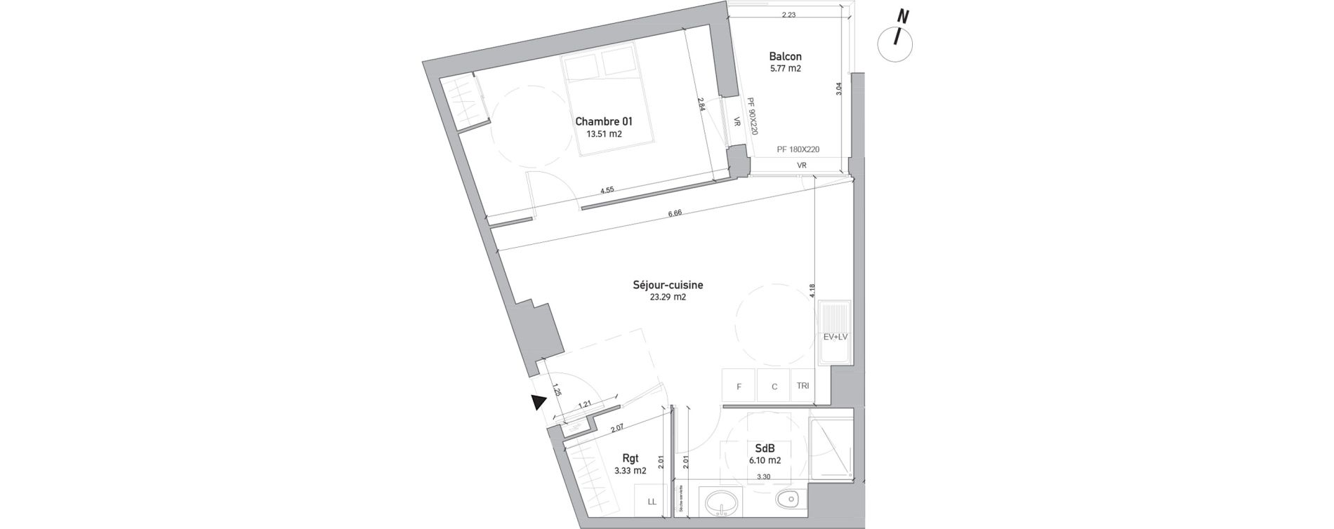 Appartement T2 de 46,23 m2 &agrave; Saint-Quentin Centre
