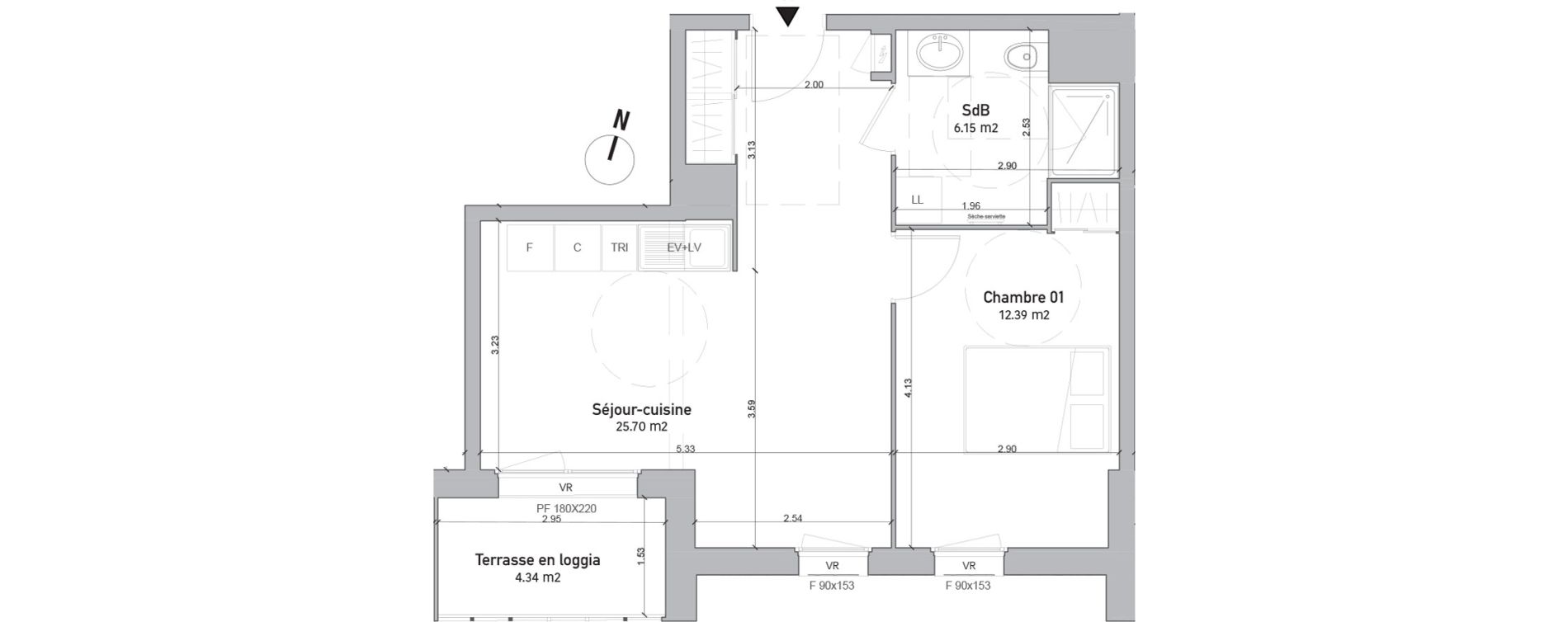 Appartement T2 de 44,24 m2 &agrave; Saint-Quentin Centre