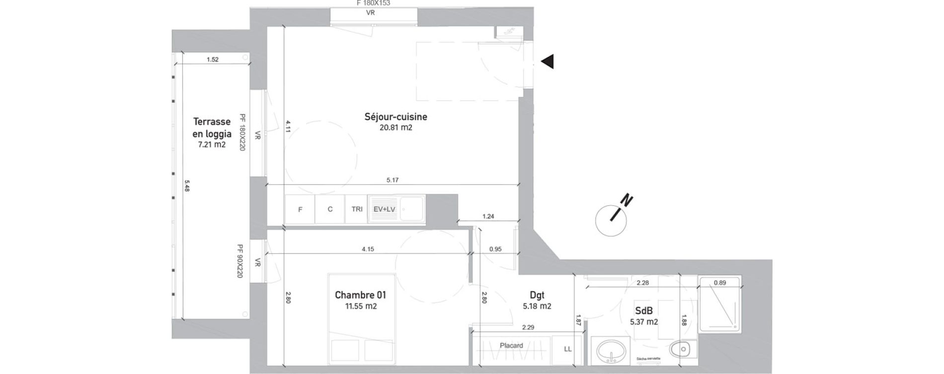 Appartement T2 de 42,91 m2 &agrave; Saint-Quentin Centre