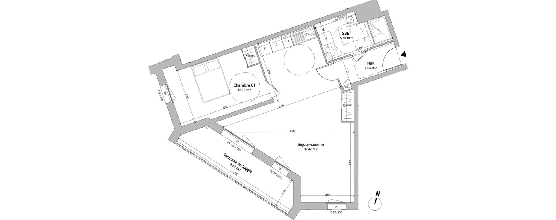 Appartement T2 de 56,16 m2 &agrave; Saint-Quentin Centre