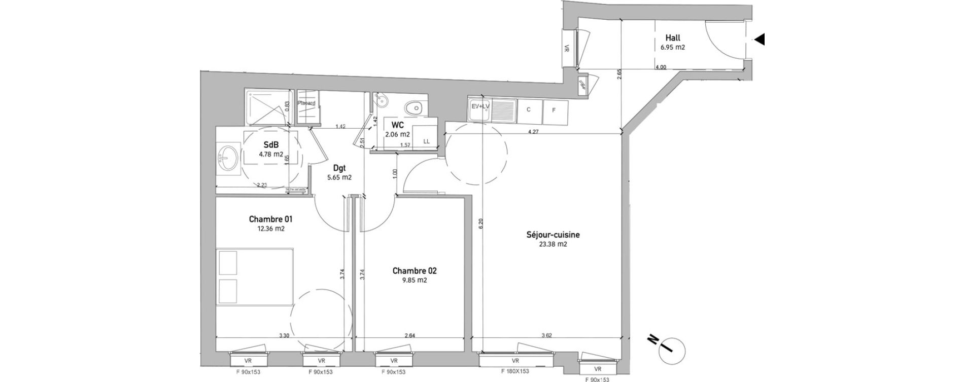 Appartement T3 de 65,03 m2 &agrave; Saint-Quentin Centre