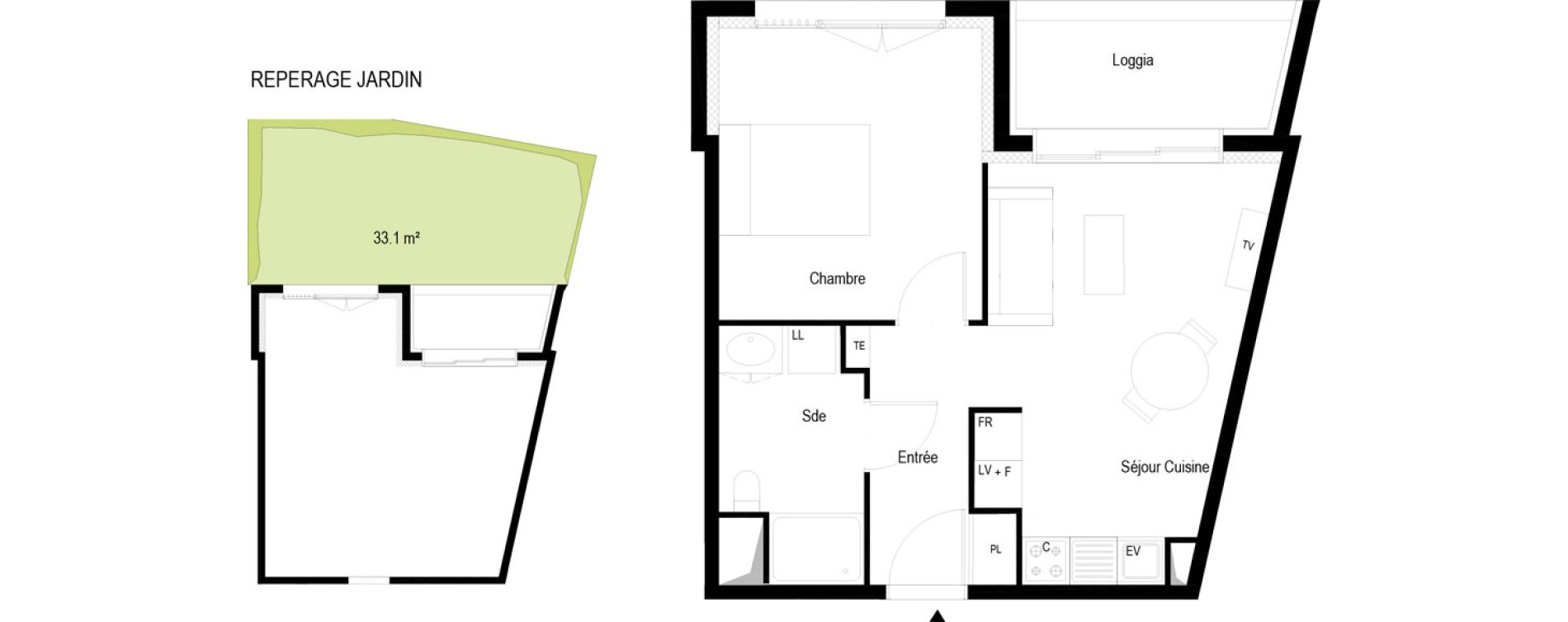 Appartement T2 meubl&eacute; de 38,30 m2 &agrave; Soissons Saint-waast