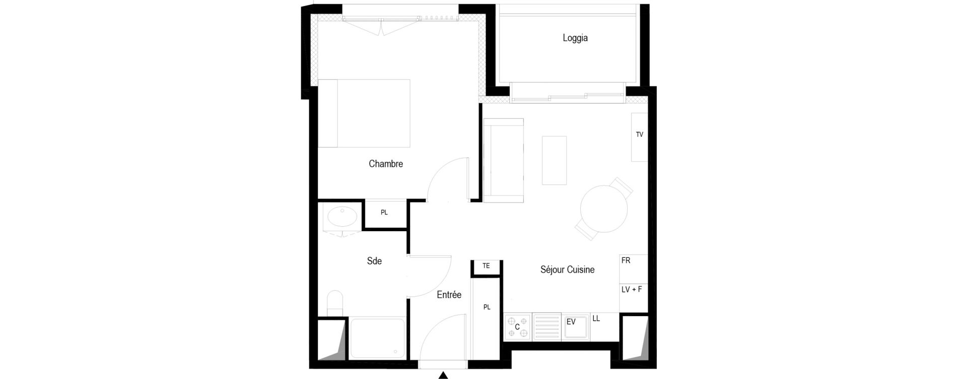 Appartement T2 meubl&eacute; de 38,80 m2 &agrave; Soissons Saint-waast